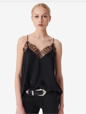 IRO Black Satin Lace-Trim Camisole